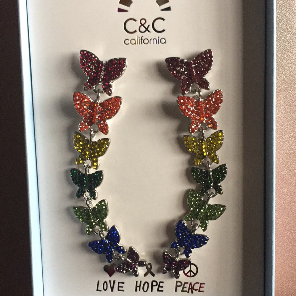 Rainbow Butterfly Earrings New by C&C California - Picture 3 of 12